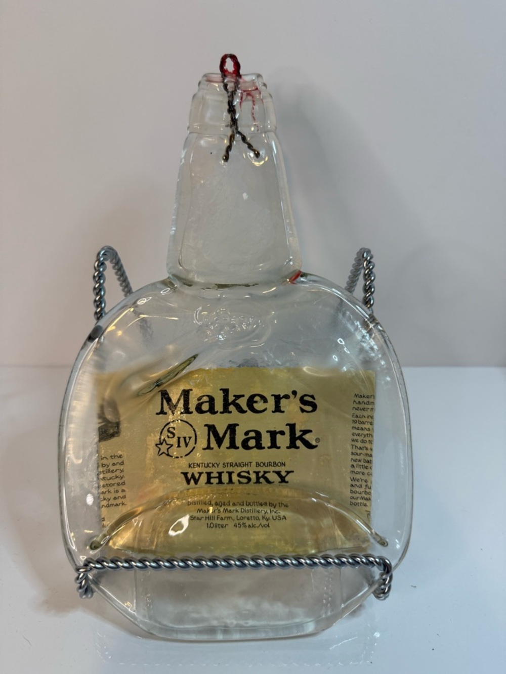 MAKER'S MARK Bourbon Whiskey Melted “Slumped”  Glass Bottle Hanging Wall Art